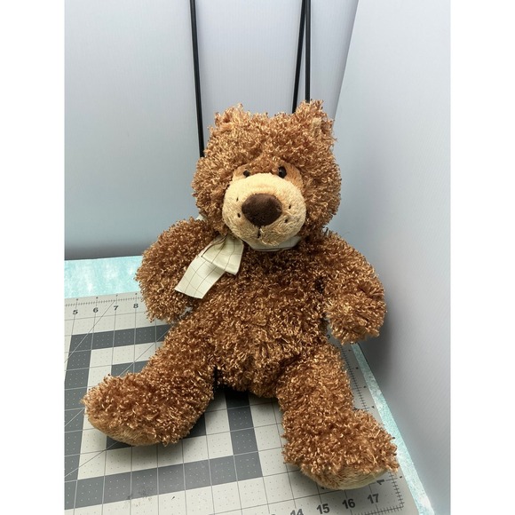 Family Christian Stores Other - Family Christian Stores Brown Curly Fur Teddy Bear Plaid Bow Plush 13 Inch